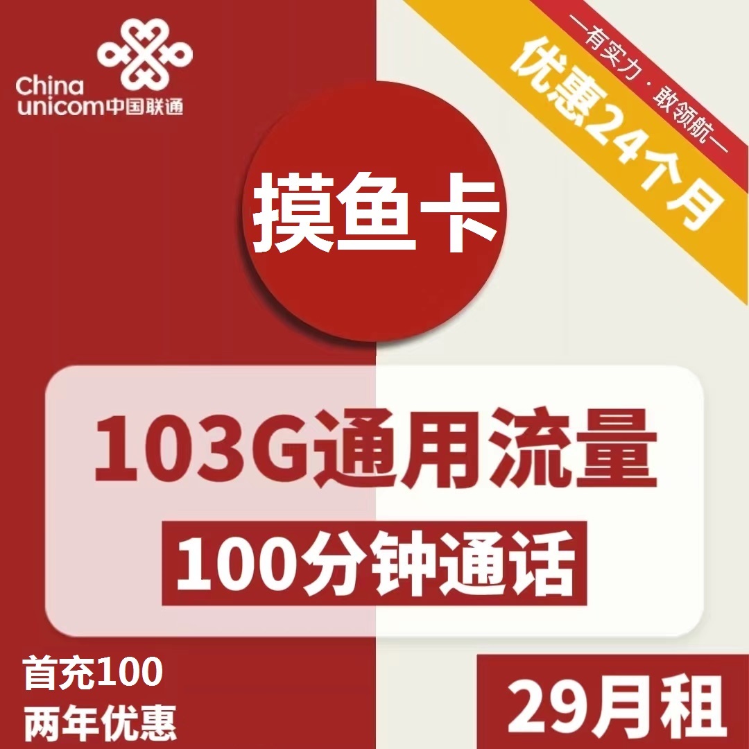 上网卡纯流量卡：29元包103G通用+100分钟通话